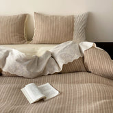 Florence Lace Double Gauze Striped Bedding Set - Brown